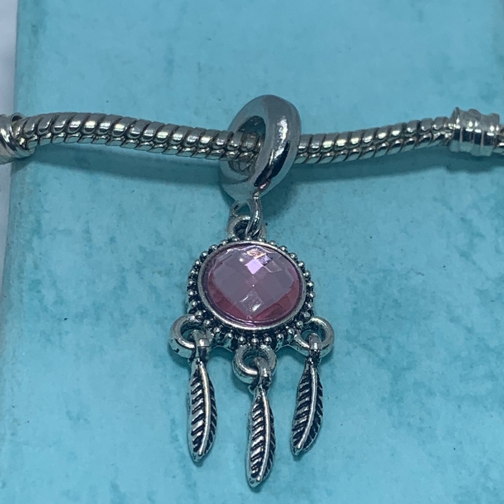 Pink topaz birthstone dreamcatcher european charm